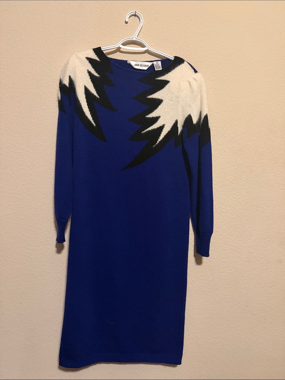 John Richmond Royal Blue Knit Dress with Black and White Graphic
